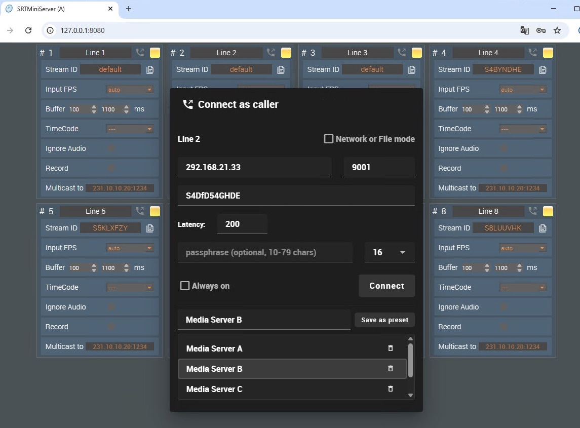 Caller presets in the web interface