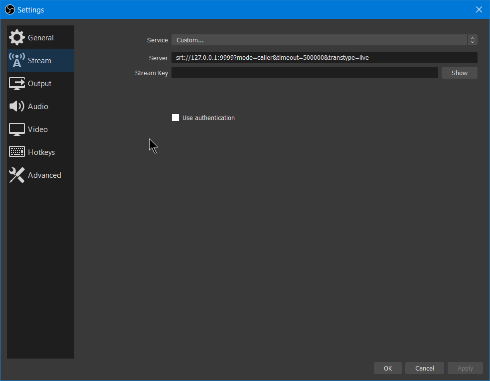 OBS Studio SRT output setup