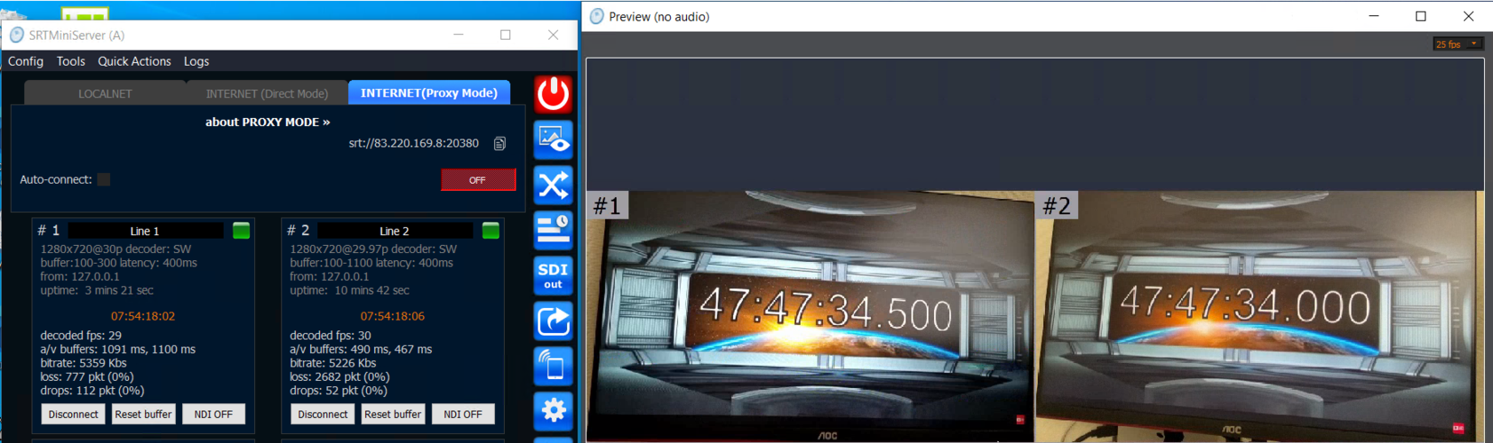 No synchronization (there are discrepancies in the timer)