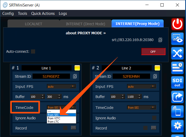 TimeCode from SEI in SRTMiniServer
